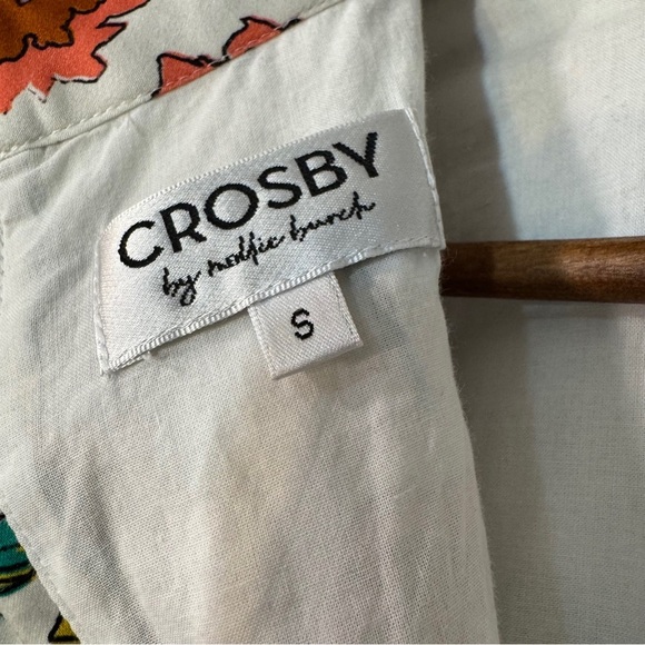 CROSBY BY MOLLIE BURCH woodcut floral sleeveless ruffle front High Neck Top S - Picture 10 of 12